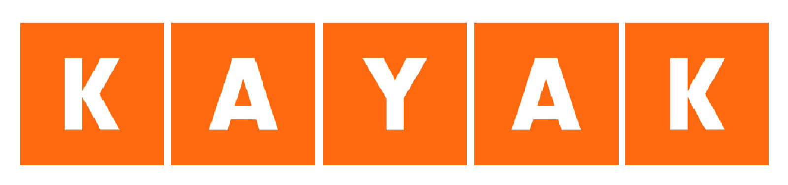 Kayak logo: five orange squares spelling KAYAK in white letters.